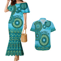 Africa Tribal Traditional Pattern Couples Matching Mermaid Dress and Hawaiian Shirt Blue Motif LT9 - Wonder Print Shop
