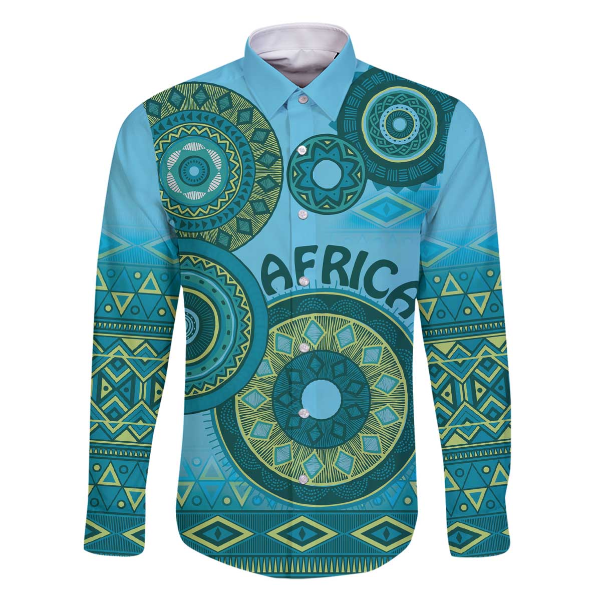 Africa Tribal Traditional Pattern Family Matching Off The Shoulder Long Sleeve Dress and Hawaiian Shirt Blue Motif - Wonder Print Shop