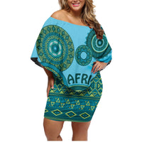 Africa Tribal Traditional Pattern Family Matching Off Shoulder Short Dress and Hawaiian Shirt Blue Motif LT9 - Wonder Print Shop