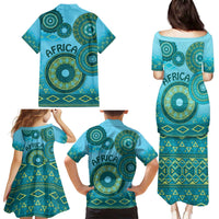 Africa Tribal Traditional Pattern Family Matching Puletasi and Hawaiian Shirt Blue Motif - Wonder Print Shop