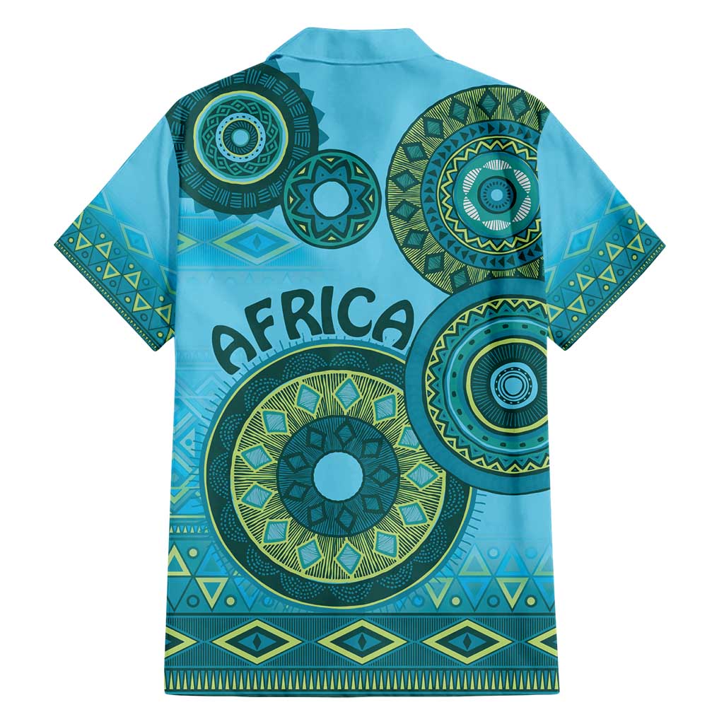 Africa Tribal Traditional Pattern Family Matching Short Sleeve Bodycon Dress and Hawaiian Shirt Blue Motif - Wonder Print Shop