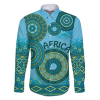 Africa Tribal Traditional Pattern Family Matching Short Sleeve Bodycon Dress and Hawaiian Shirt Blue Motif - Wonder Print Shop