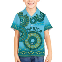 Africa Tribal Traditional Pattern Family Matching Short Sleeve Bodycon Dress and Hawaiian Shirt Blue Motif - Wonder Print Shop