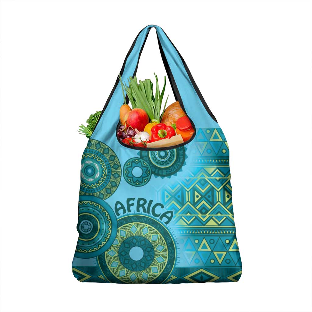 Africa Tribal Traditional Pattern Grocery Bag Blue Motif