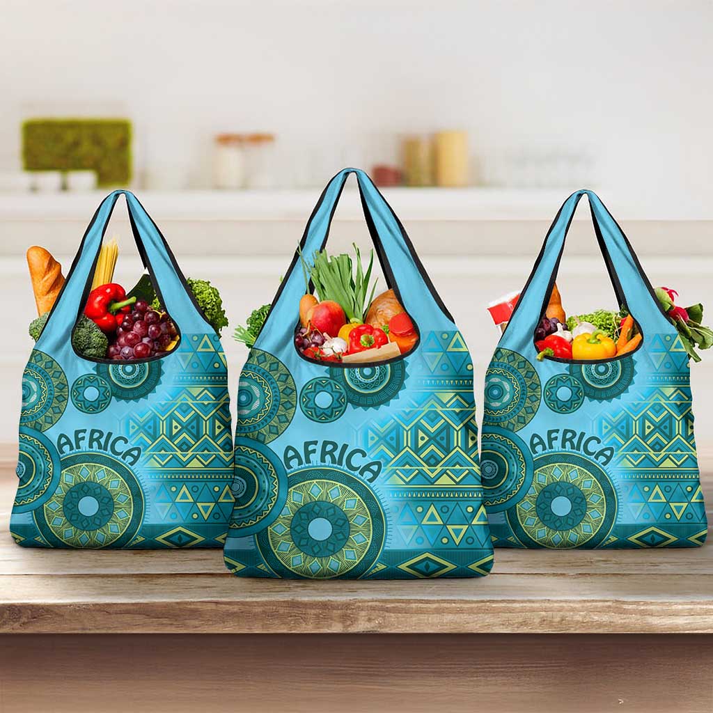 Africa Tribal Traditional Pattern Grocery Bag Blue Motif