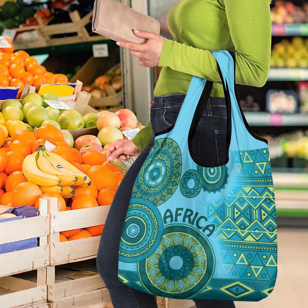Africa Tribal Traditional Pattern Grocery Bag Blue Motif