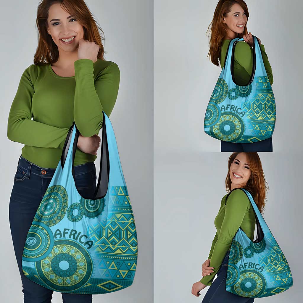 Africa Tribal Traditional Pattern Grocery Bag Blue Motif
