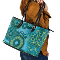 Africa Tribal Traditional Pattern Leather Tote Bag Blue Motif - Wonder Print Shop