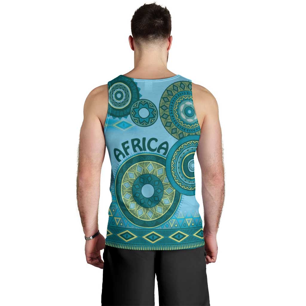 Africa Tribal Traditional Pattern Men Tank Top Blue Motif - Wonder Print Shop