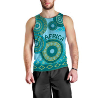 Africa Tribal Traditional Pattern Men Tank Top Blue Motif - Wonder Print Shop