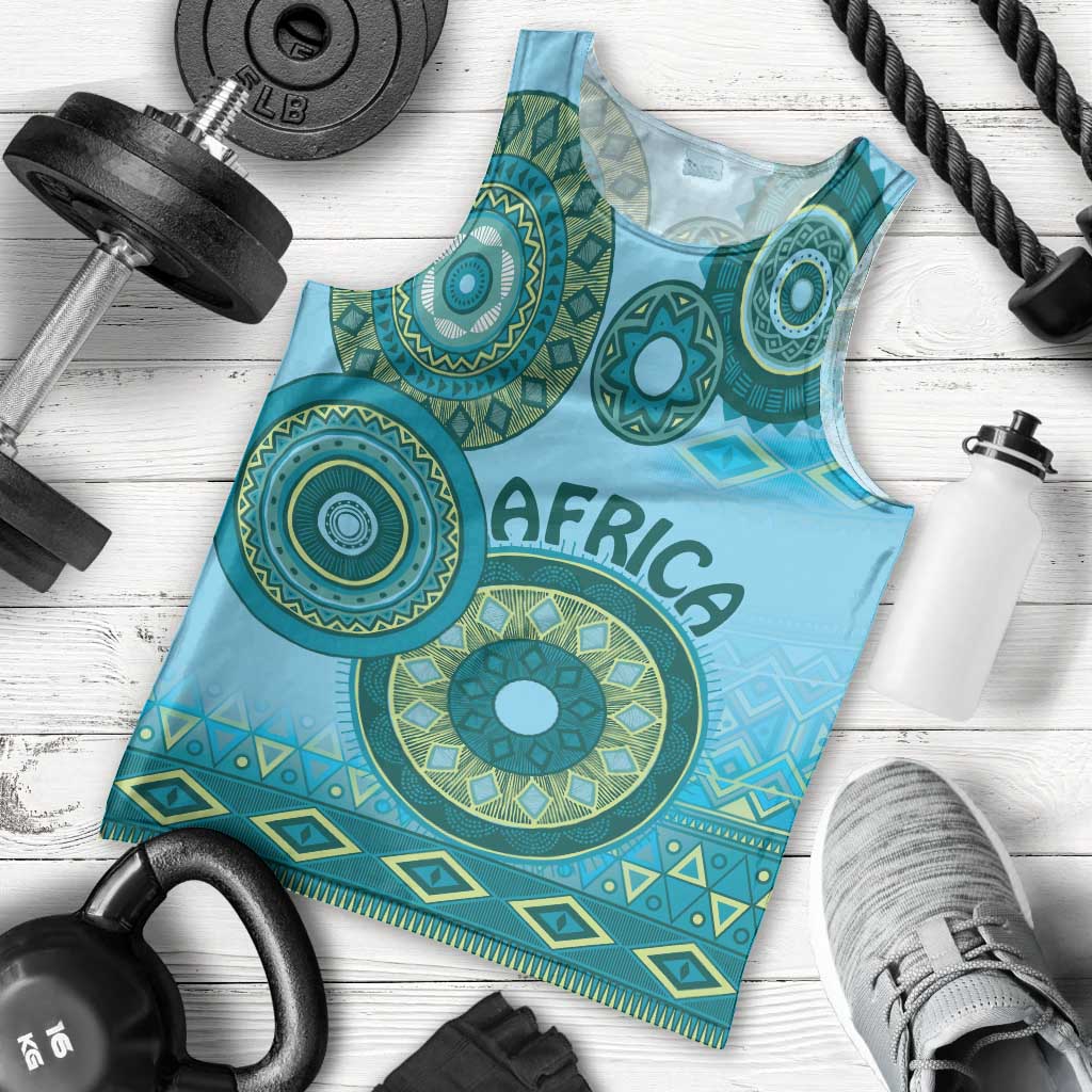 Africa Tribal Traditional Pattern Men Tank Top Blue Motif - Wonder Print Shop