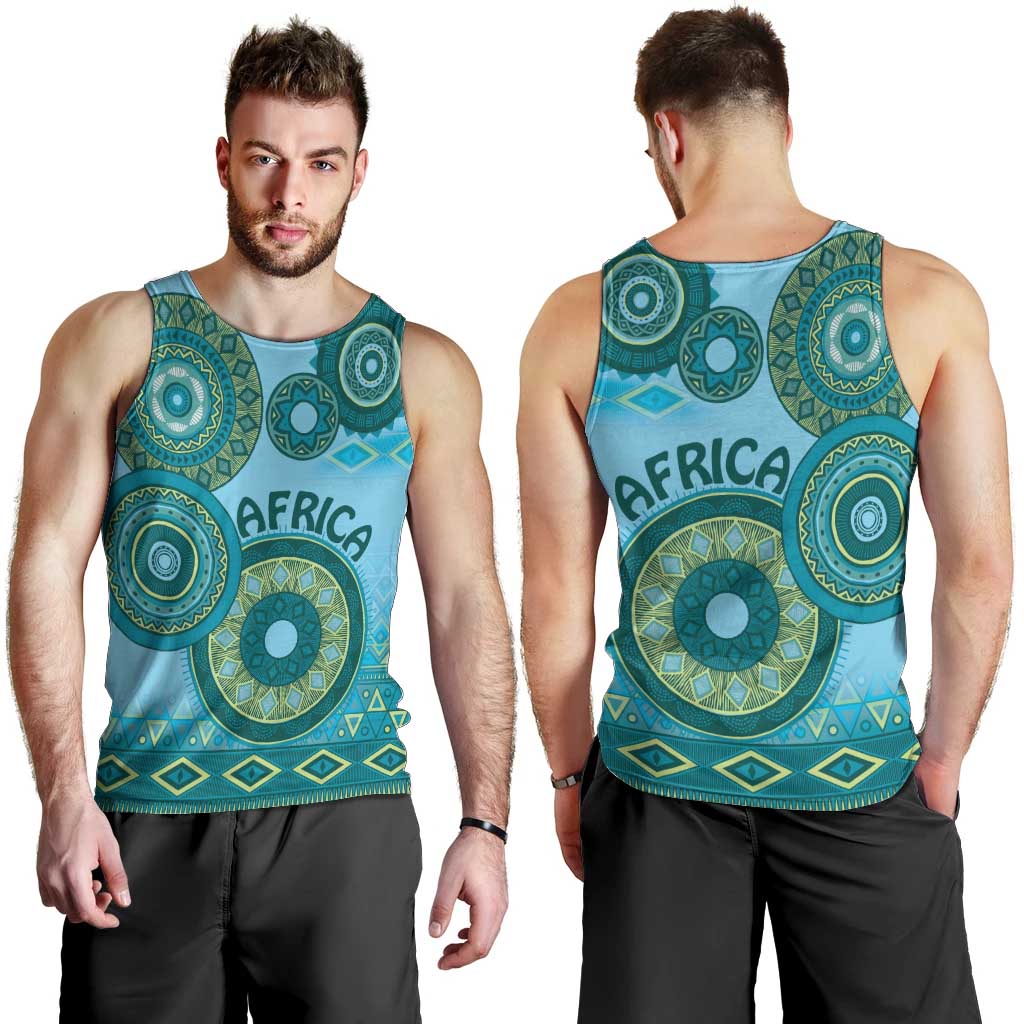 Africa Tribal Traditional Pattern Men Tank Top Blue Motif - Wonder Print Shop