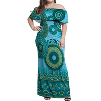 Africa Tribal Traditional Pattern Off Shoulder Maxi Dress Blue Motif - Wonder Print Shop