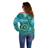Africa Tribal Traditional Pattern Off Shoulder Sweater Blue Motif - Wonder Print Shop
