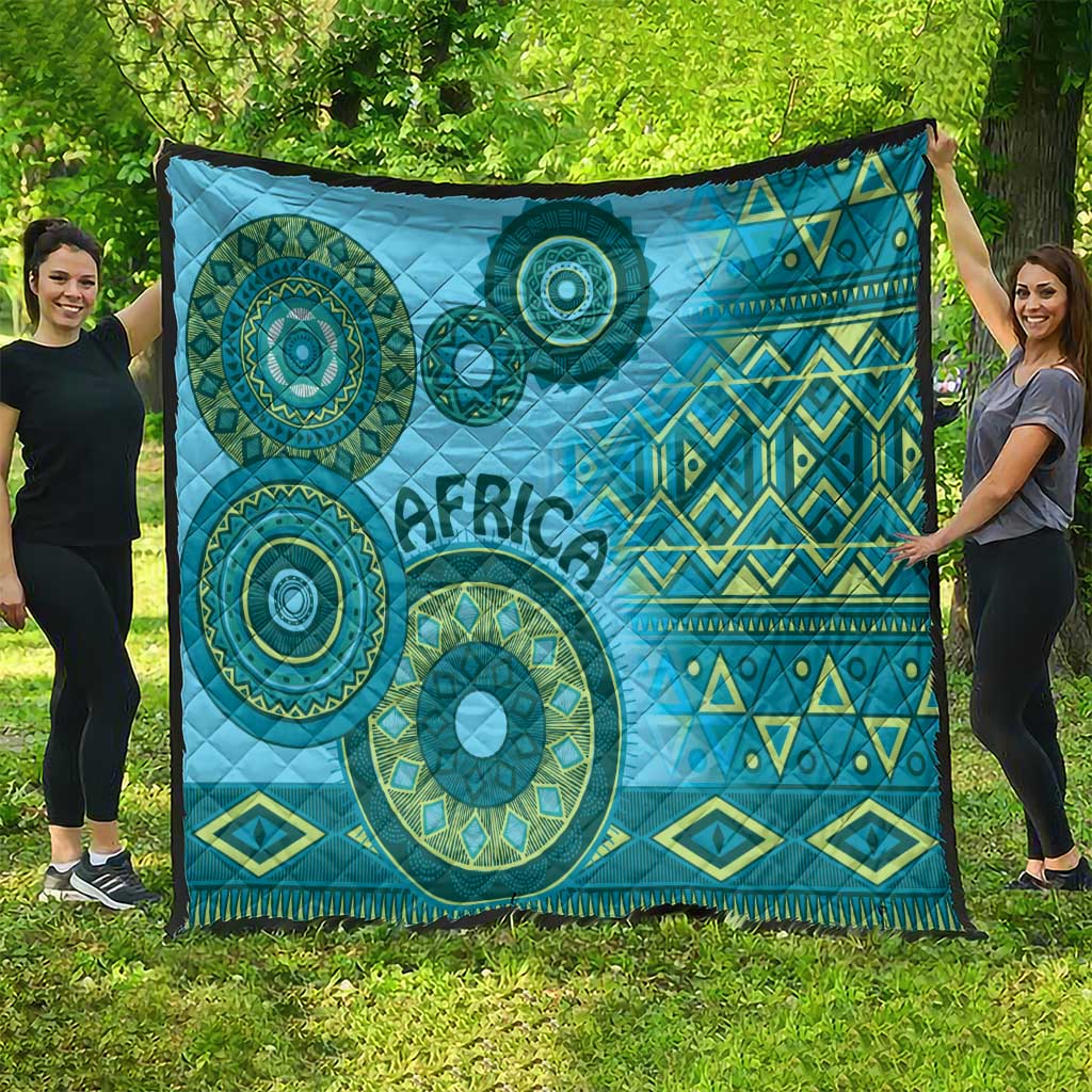 Africa Tribal Traditional Pattern Quilt Blue Motif - Wonder Print Shop