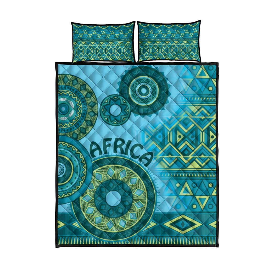 Africa Tribal Traditional Pattern Quilt Bed Set Blue Motif - Wonder Print Shop