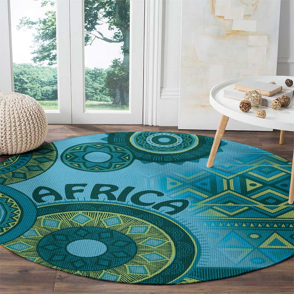 Africa Tribal Traditional Pattern Round Carpet Blue Motif