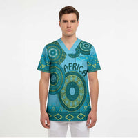 Africa Tribal Traditional Pattern Scrub Top Blue Motif