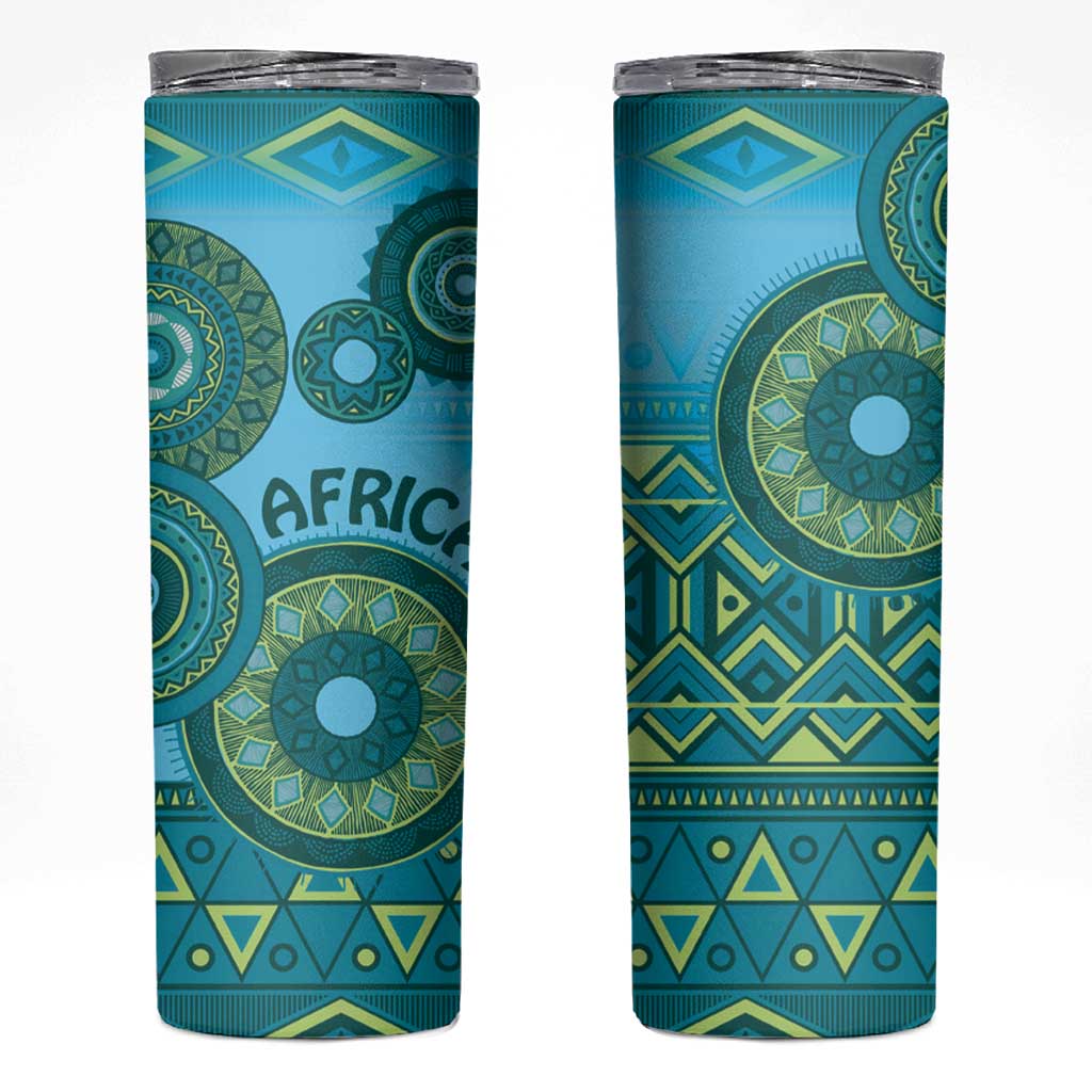 Africa Tribal Traditional Pattern Skinny Tumbler Blue Motif - Wonder Print Shop