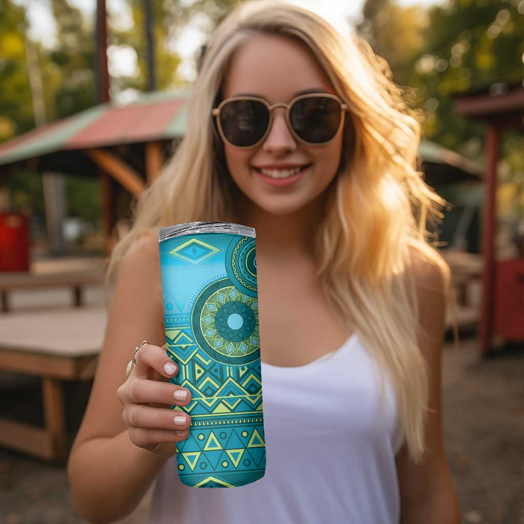 Africa Tribal Traditional Pattern Skinny Tumbler Blue Motif - Wonder Print Shop