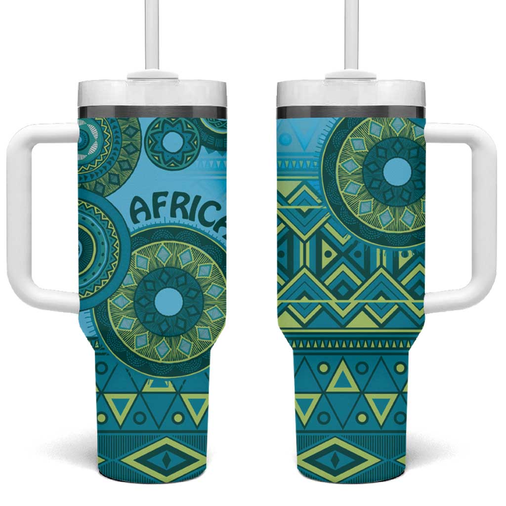 Africa Tribal Traditional Pattern Tumbler With Handle Blue Motif - Wonder Print Shop