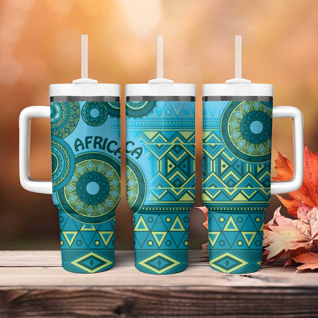 Africa Tribal Traditional Pattern Tumbler With Handle Blue Motif - Wonder Print Shop