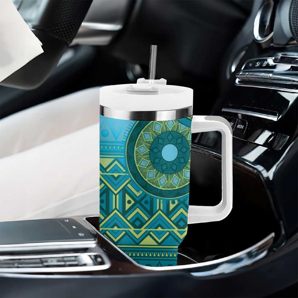 Africa Tribal Traditional Pattern Tumbler With Handle Blue Motif - Wonder Print Shop