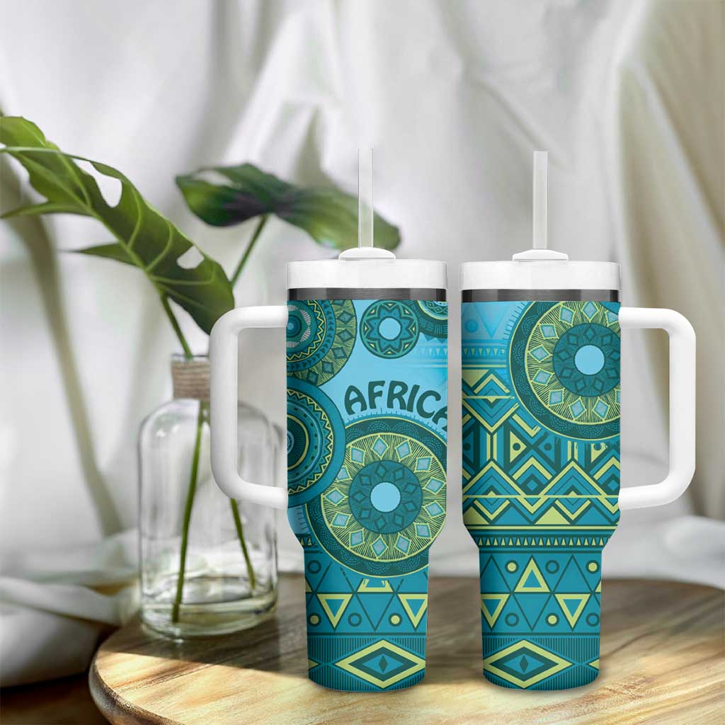 Africa Tribal Traditional Pattern Tumbler With Handle Blue Motif - Wonder Print Shop