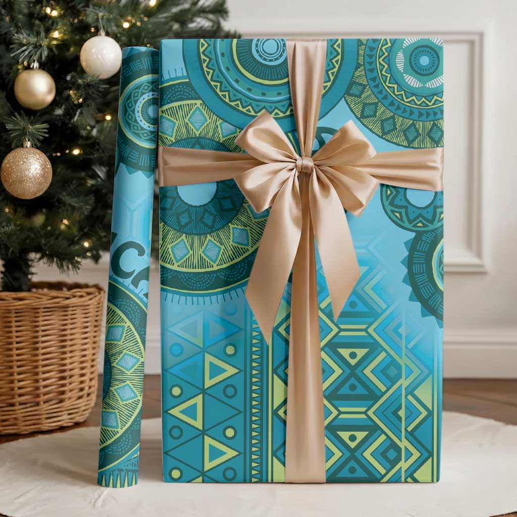 Africa Tribal Traditional Pattern Wrapping Paper Blue Motif - Wonder Print Shop