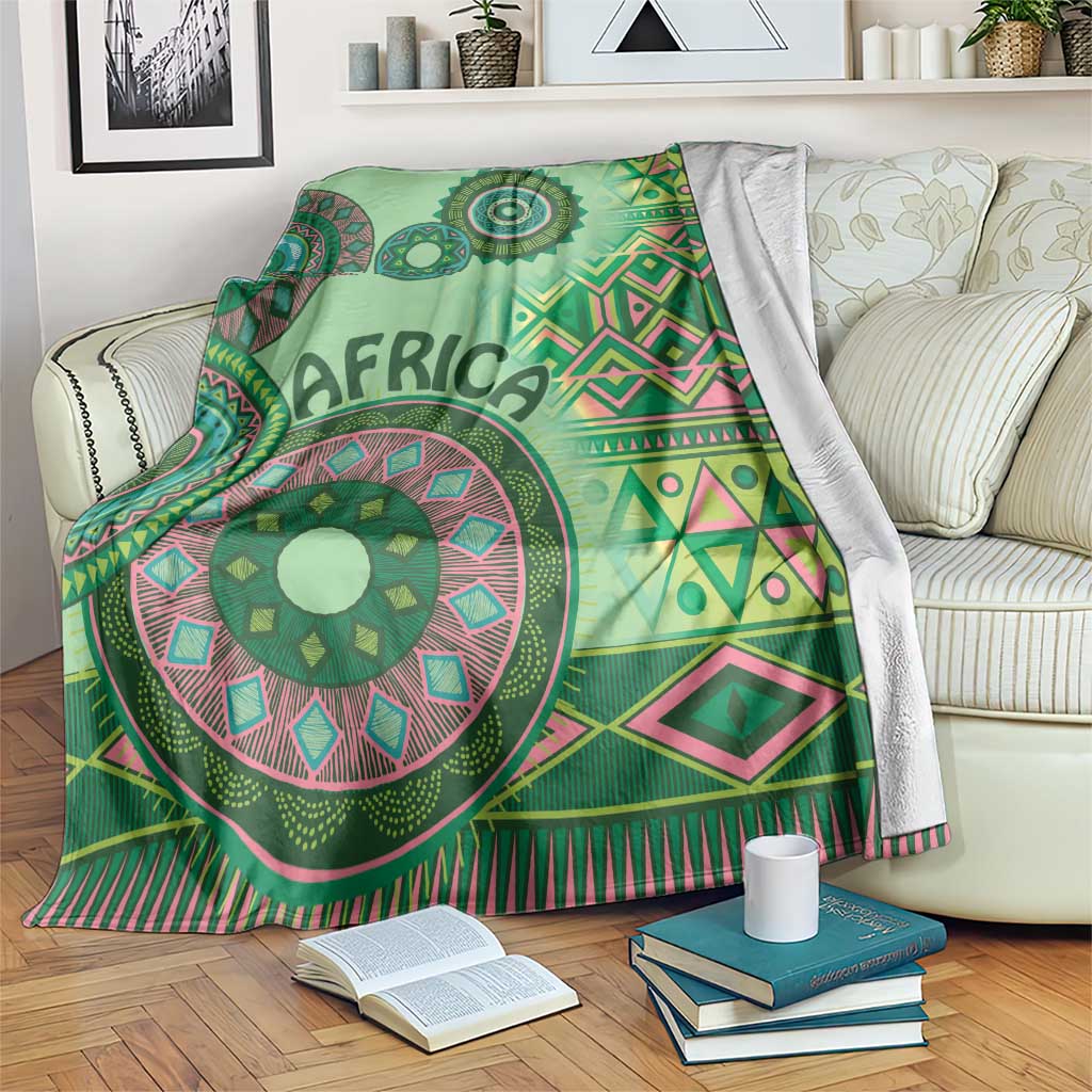 Africa Tribal Traditional Pattern Blanket Green Motif