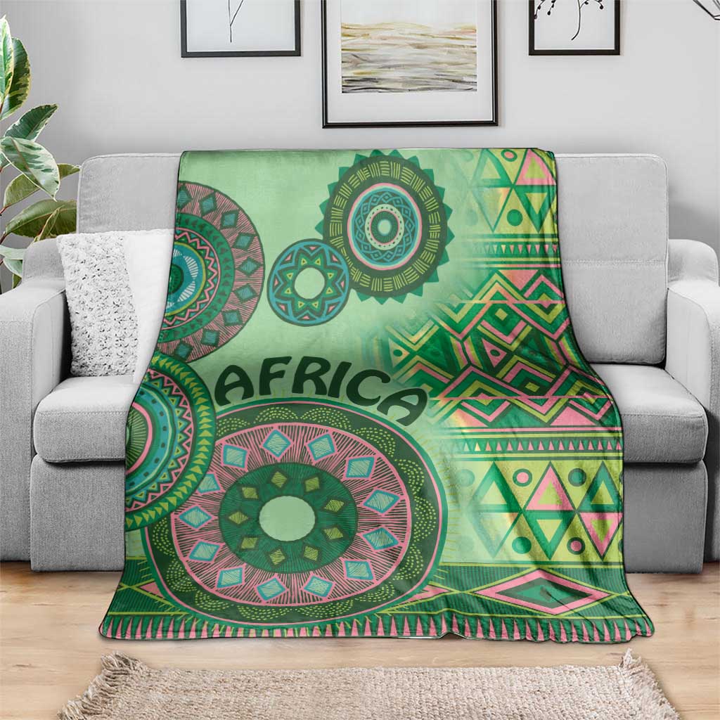 Africa Tribal Traditional Pattern Blanket Green Motif