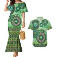 Africa Tribal Traditional Pattern Couples Matching Mermaid Dress and Hawaiian Shirt Green Motif LT9 - Wonder Print Shop