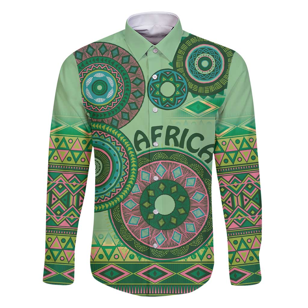 Africa Tribal Traditional Pattern Family Matching Short Sleeve Bodycon Dress and Hawaiian Shirt Green Motif - Wonder Print Shop
