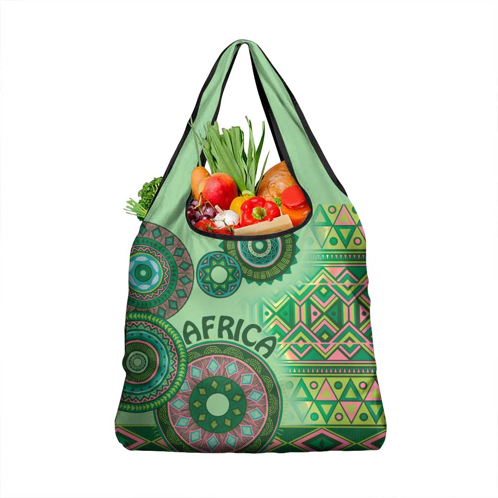 Africa Tribal Traditional Pattern Grocery Bag Green Motif