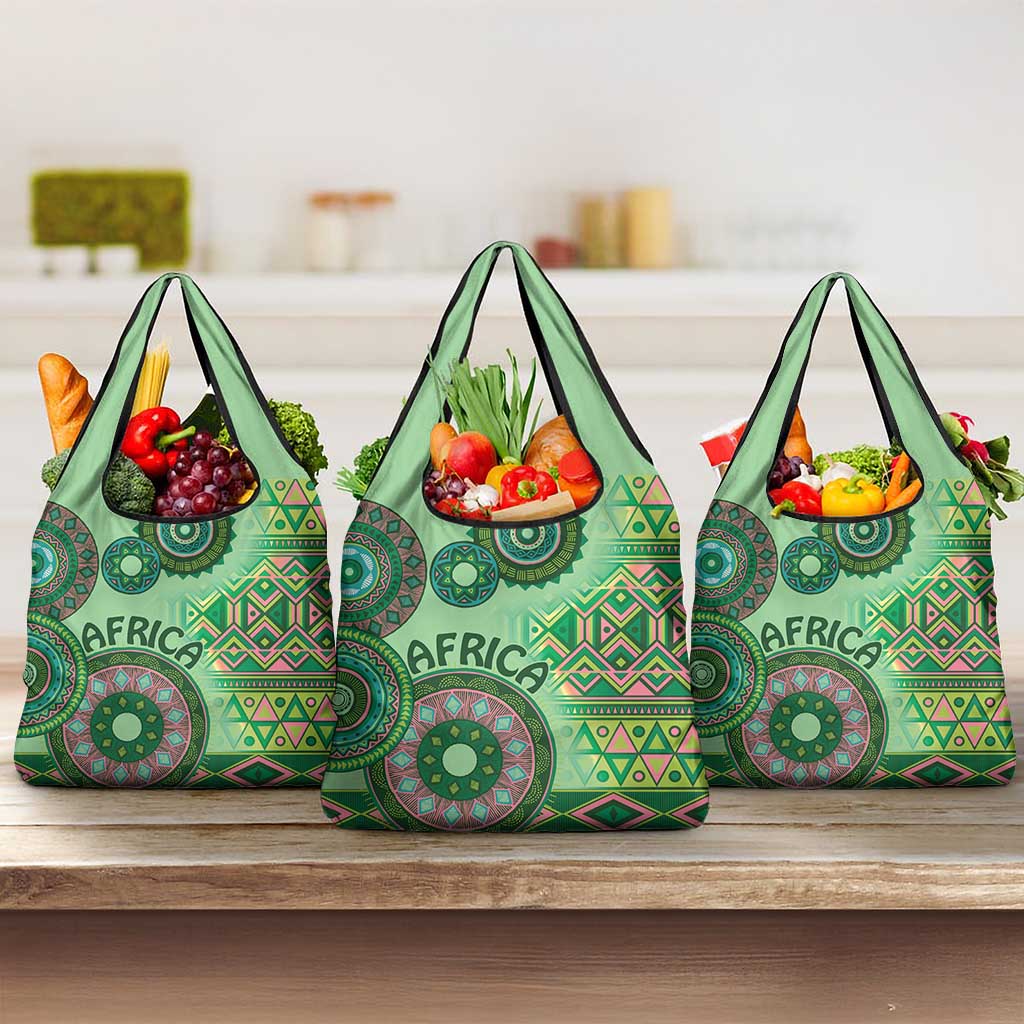 Africa Tribal Traditional Pattern Grocery Bag Green Motif