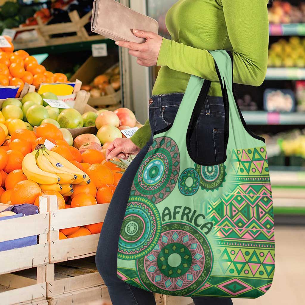 Africa Tribal Traditional Pattern Grocery Bag Green Motif