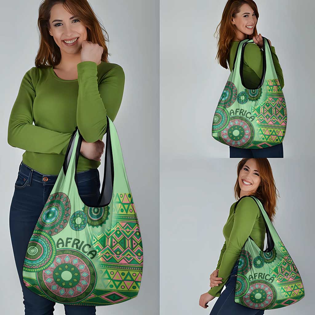 Africa Tribal Traditional Pattern Grocery Bag Green Motif