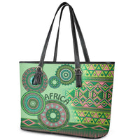 Africa Tribal Traditional Pattern Leather Tote Bag Green Motif - Wonder Print Shop