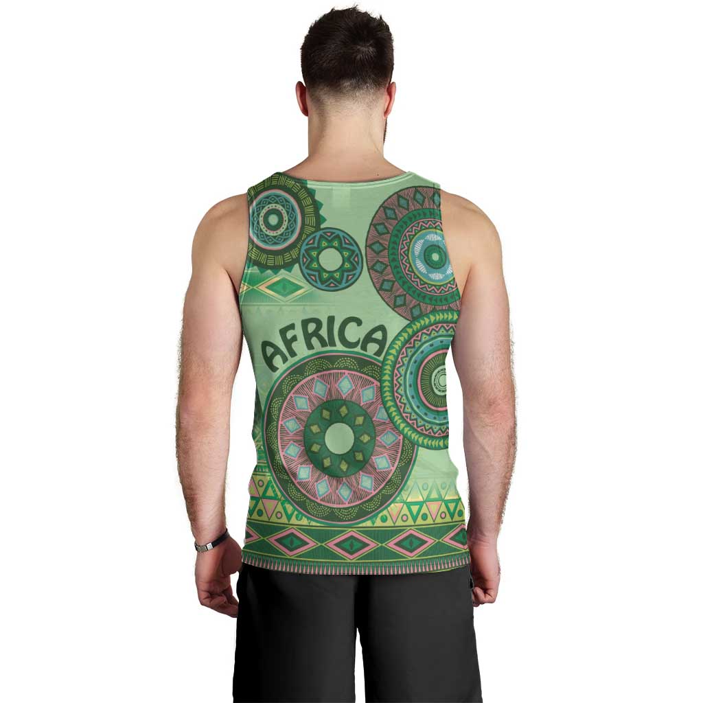 Africa Tribal Traditional Pattern Men Tank Top Green Motif - Wonder Print Shop