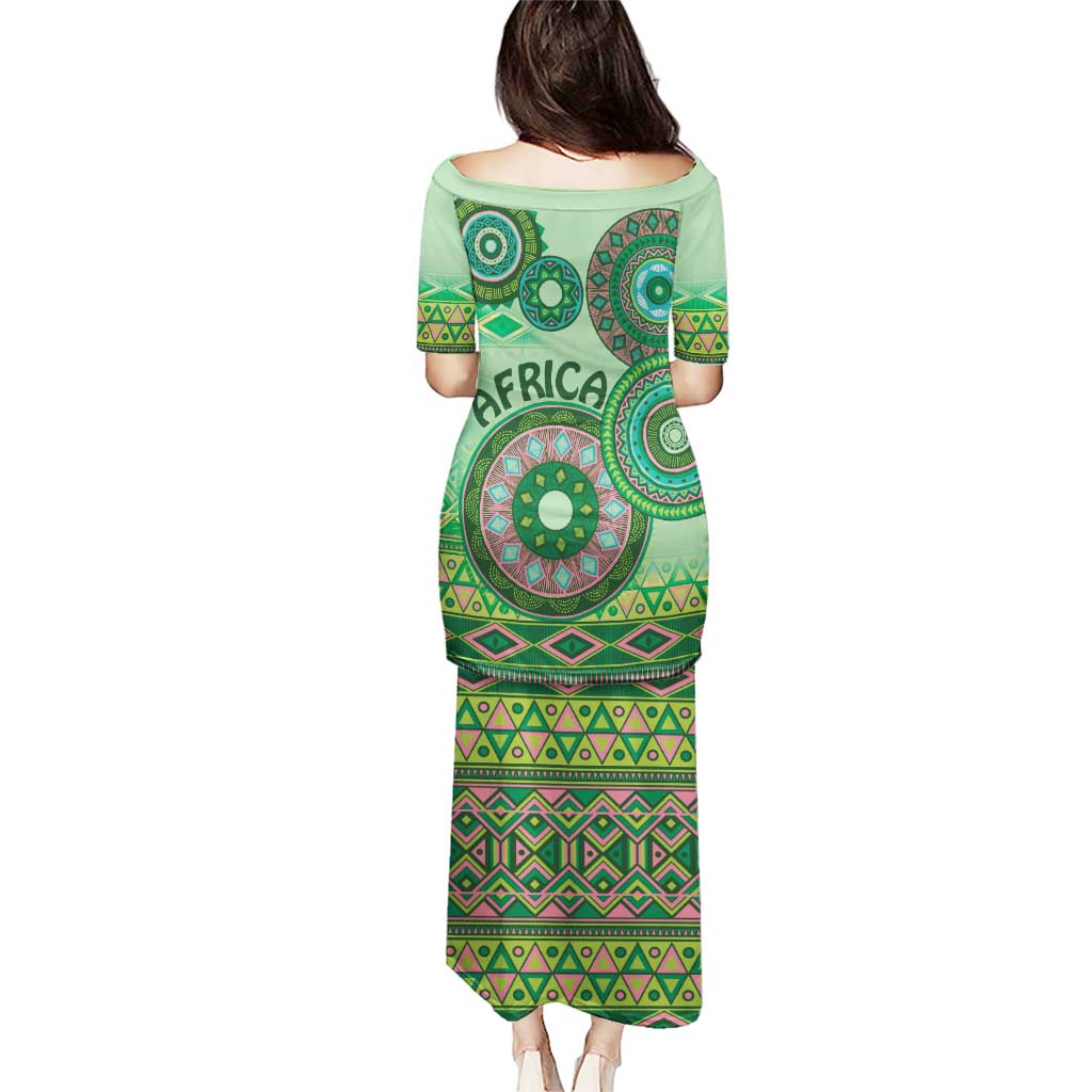 Africa Tribal Traditional Pattern Puletasi Green Motif - Wonder Print Shop