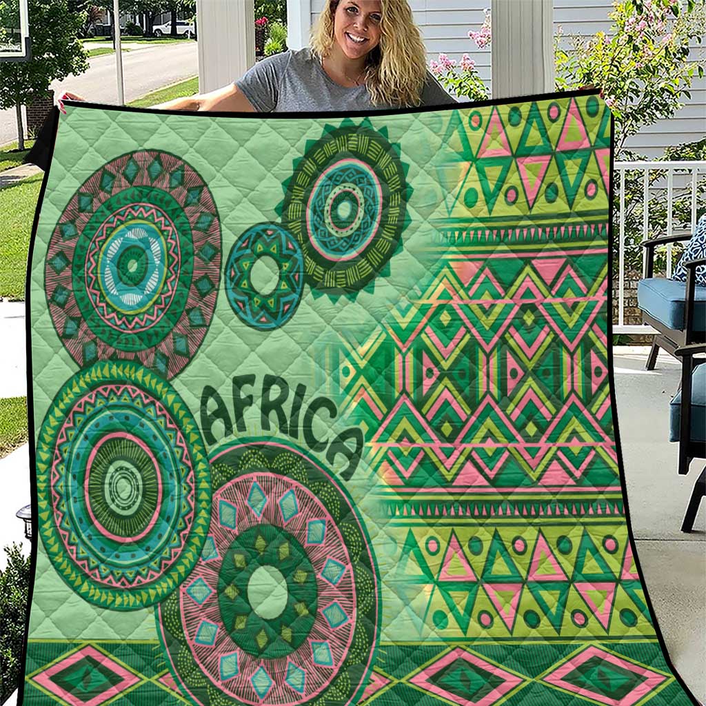 Africa Tribal Traditional Pattern Quilt Green Motif - Wonder Print Shop