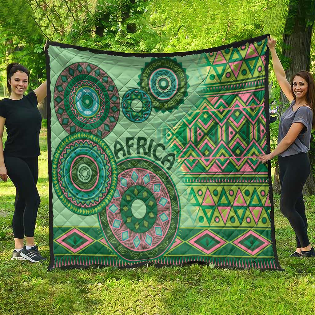 Africa Tribal Traditional Pattern Quilt Green Motif - Wonder Print Shop