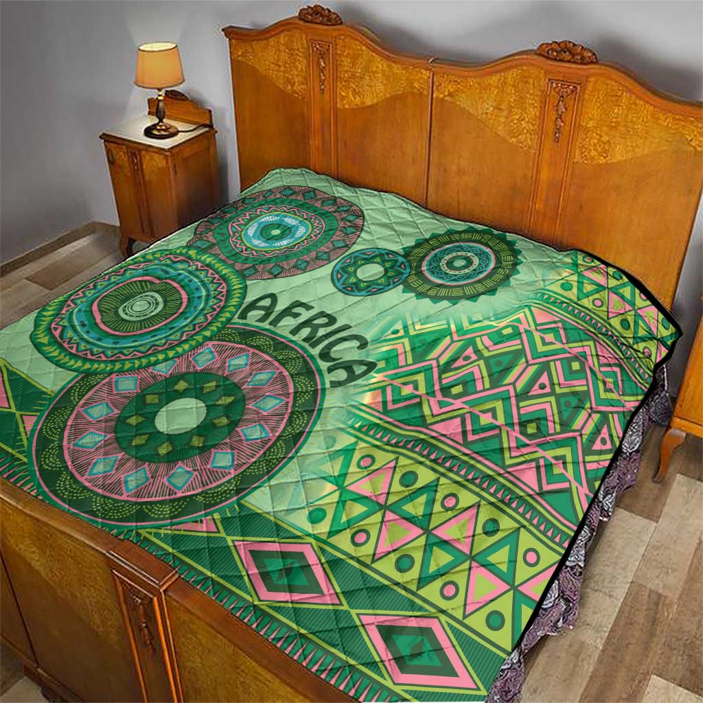 Africa Tribal Traditional Pattern Quilt Green Motif - Wonder Print Shop