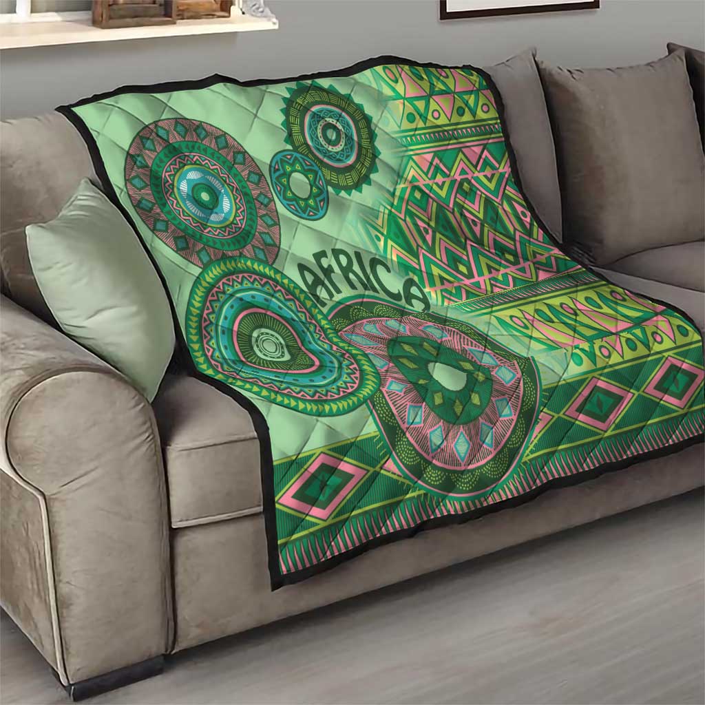 Africa Tribal Traditional Pattern Quilt Green Motif - Wonder Print Shop