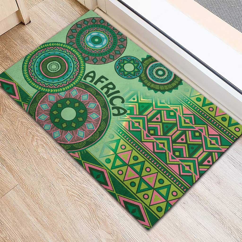 Africa Tribal Traditional Pattern Rubber Doormat Green Motif - Wonder Print Shop