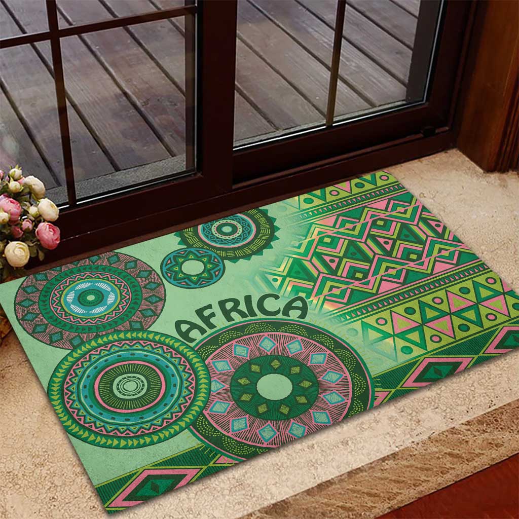 Africa Tribal Traditional Pattern Rubber Doormat Green Motif - Wonder Print Shop
