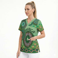 Africa Tribal Traditional Pattern Scrub Top Green Motif
