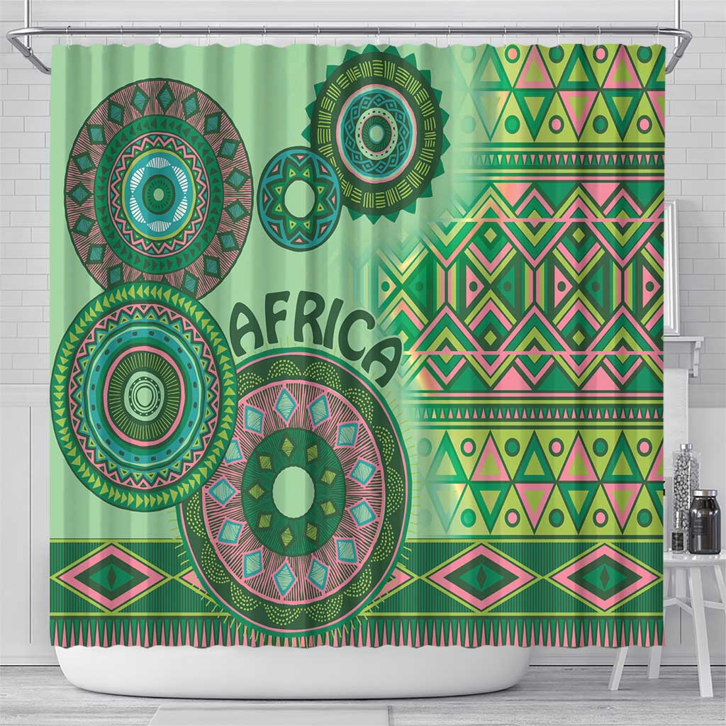 Africa Tribal Traditional Pattern Shower Curtain Green Motif