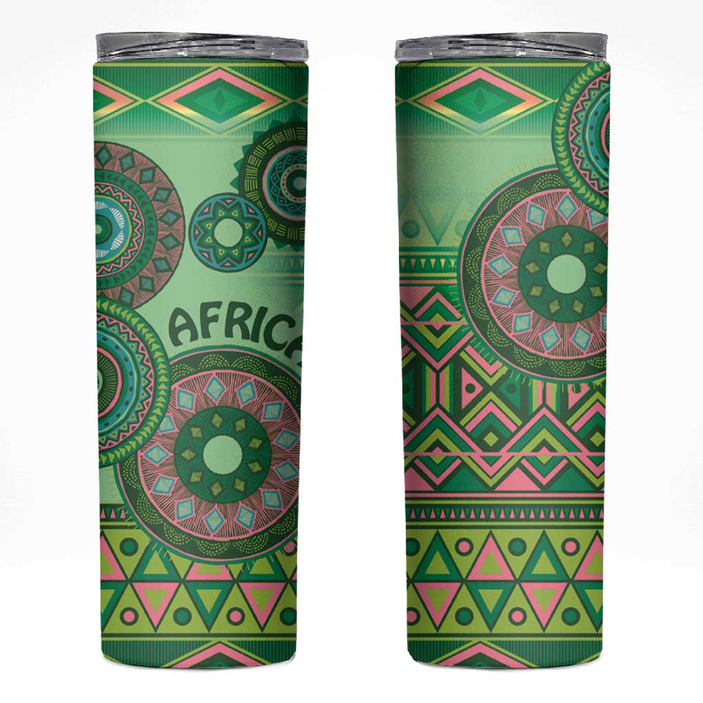 Africa Tribal Traditional Pattern Skinny Tumbler Green Motif - Wonder Print Shop