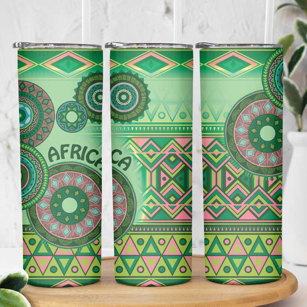 Africa Tribal Traditional Pattern Skinny Tumbler Green Motif - Wonder Print Shop